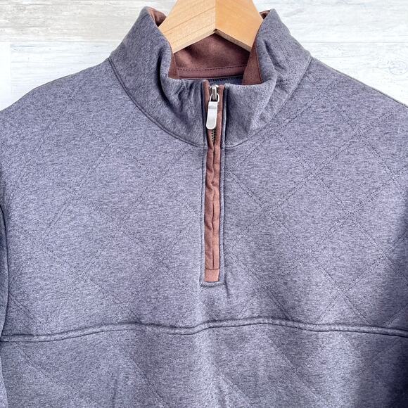 Cremieux Quilted 1/4 Zip Sweatshirt Gray Elbow Patches Pockets Mens Large - Picture 2 of 7